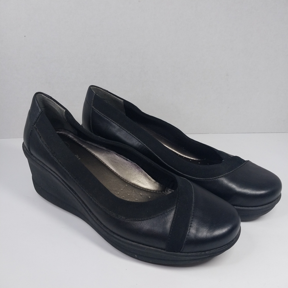 Easy Spirit Makos Black Leather Anti-Gravity Size 7.5 W Comfort Wedge heel Shoes